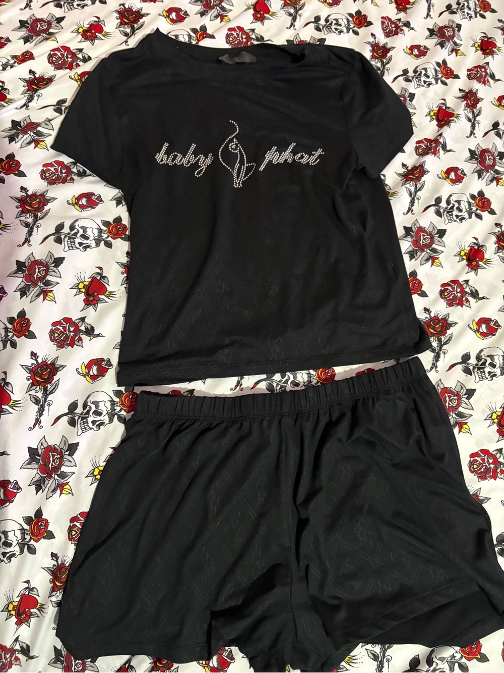 Baby Phat Black Rhinestone Logo Short Sleep Set